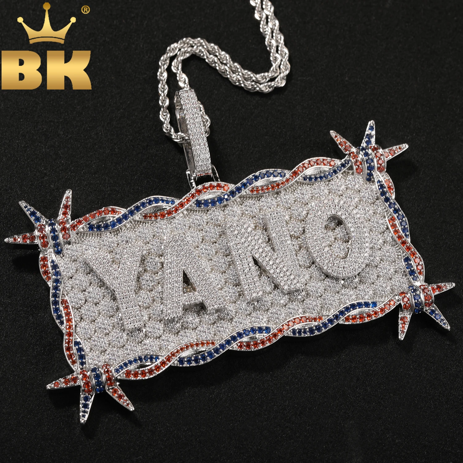 

TBTK Custom Name Letters Square Shape Big Pendant Paved Cubic Zircon Medallion Engrave Name Punk Hiphop Jewelry