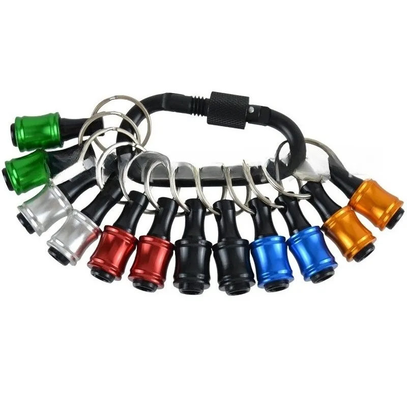 12Pcs Drill Bit Holder 1/4 Inch Hex Shank Drill Bit Holder Aluminum Alloy Drill Bit Keychain Portable Quick Change Drill Bit