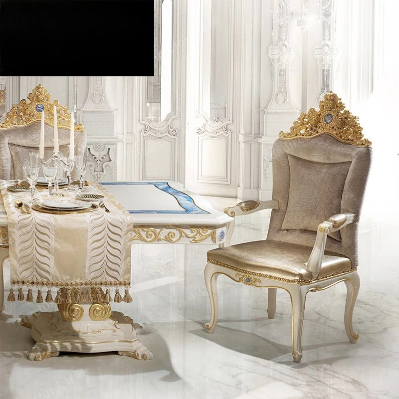 French carved dining table and chair fabric armrest book chair villa dining table and chair
