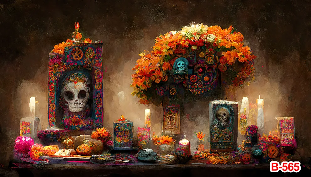 Mexico Day of The Dead Backdrop Mexican Fiesta Guitar Cactus Skull Dress-up Party Photography Background Decor Photo Studio Prop