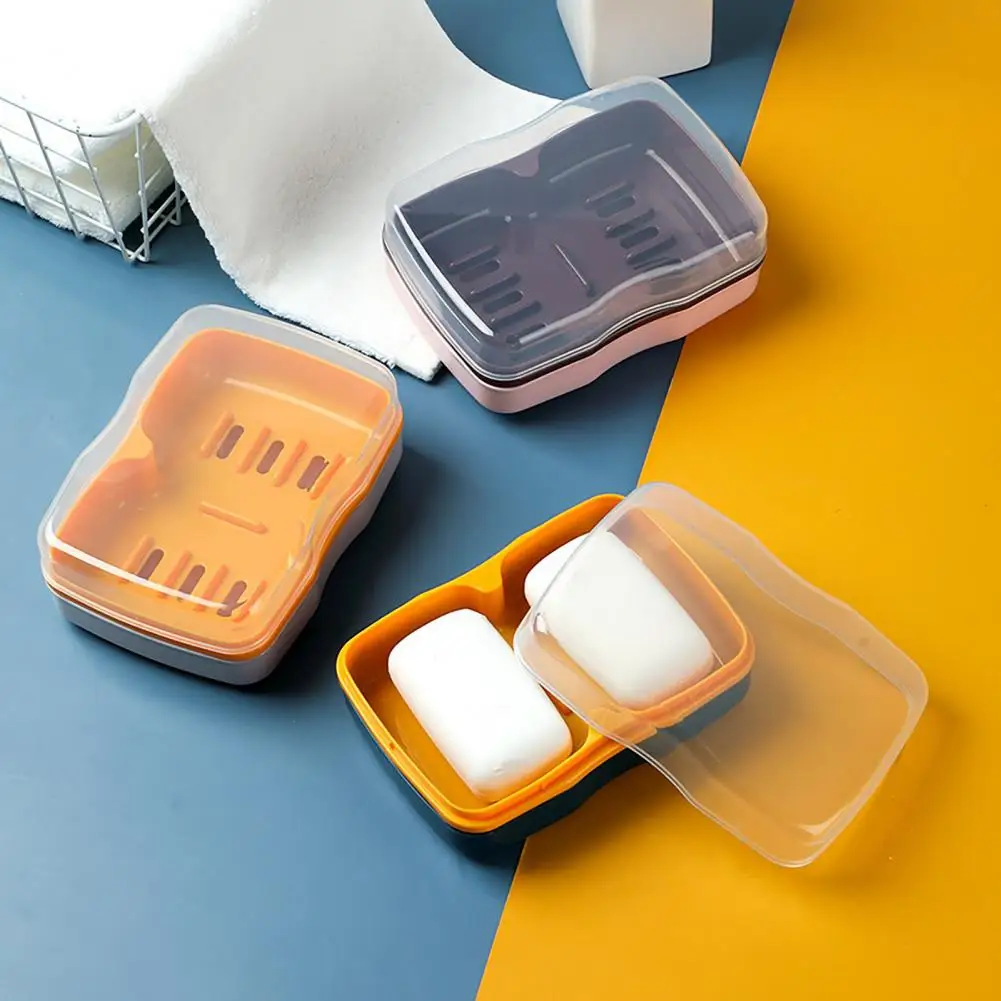 Dust-proof Lid Soap Box Dual Compartment Soap Dish with Dust-proof Lid Double Layer Quick Drain Holder Modern Kitchen Bathroom