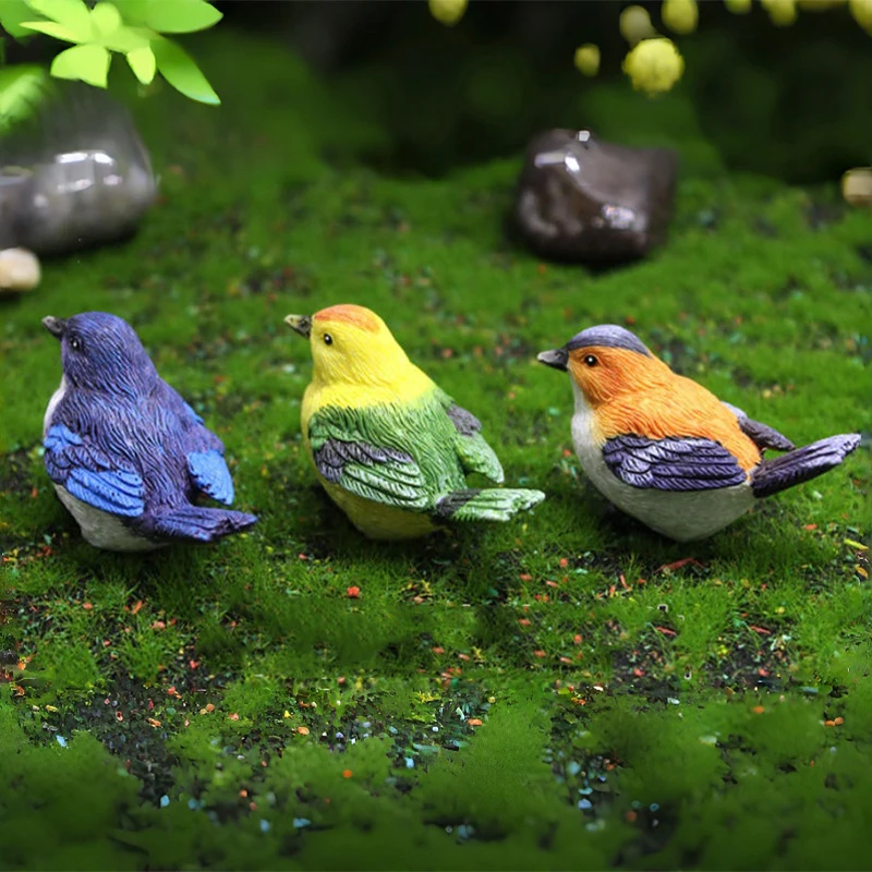 3pcs/Set Resin Simulation Birds Figurine Ornament Magpie Animal Home  Bonsai Decoration Sparrow Statue Model Crafts Holiday Gift