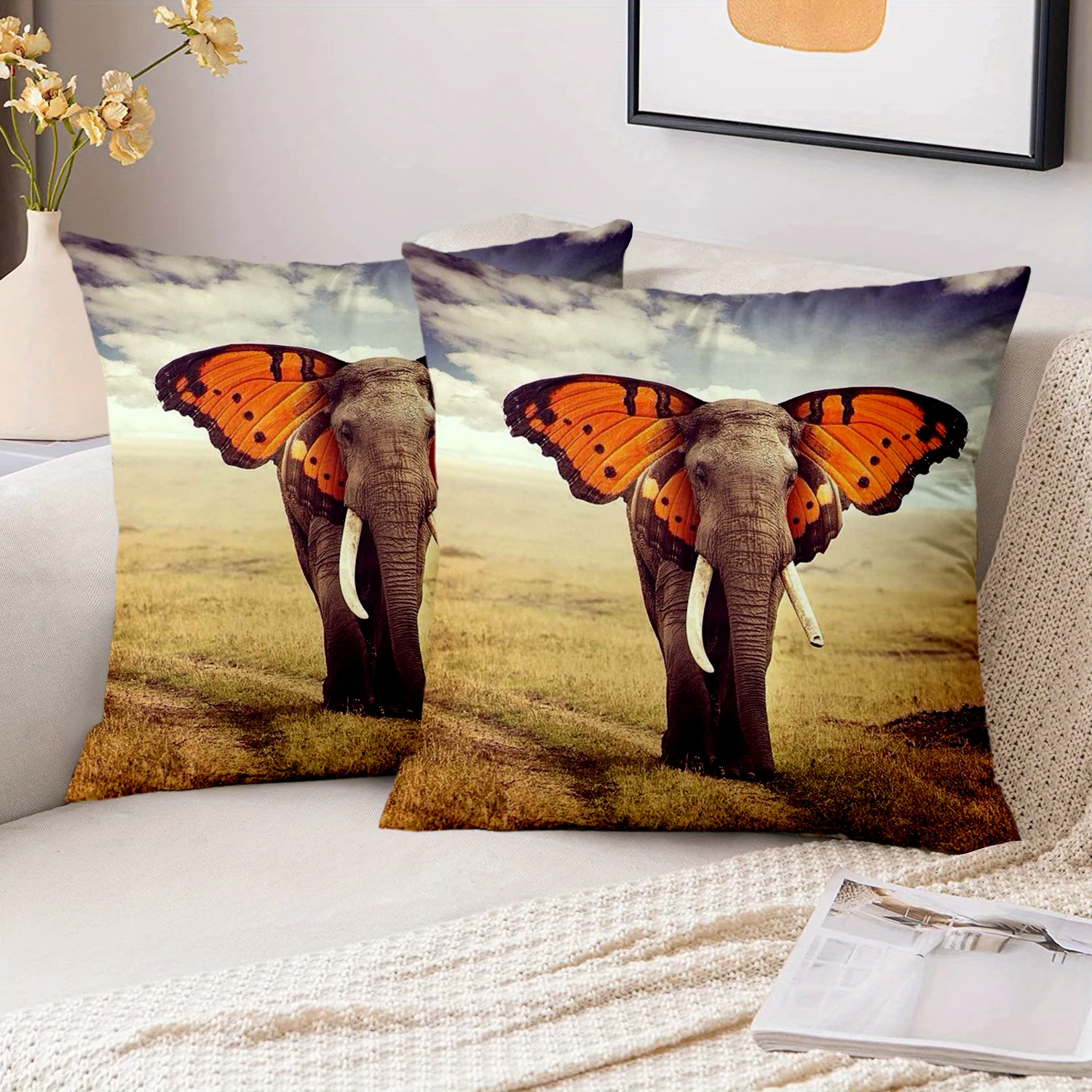 1 Pieces Elephant Butterfly Safari Throw Pillow Cover Polyester sofa decorative cushion cov Headboard Pillow Without Pillow Core