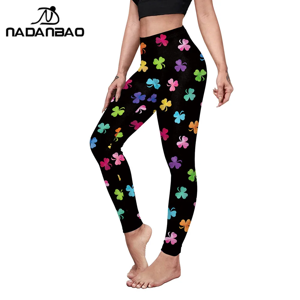 Nadanbao Women's 3D Belt Shamrocks Print Legging Spring Sexy Green Elastic Pants St. Patrick's Day Party Tights Fitness Trousers