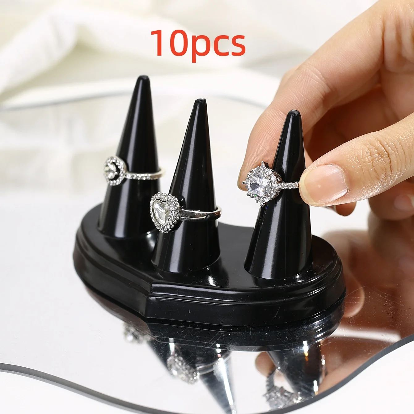 

10 шт. кольцо с бриллиантом в форме сердца, подставка для ювелирных изделий, держатель для колец, стойка для показа, конусообразный органайзер для хранения ювелирных аксессуаров, стильный органайзер