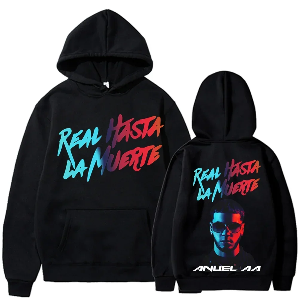 Gradient Letter Anuel AA Printed Hoodie Jacket Hasta La Muerte Casual Sportswear Men\'s and Women\'s Winter Fleece Cartoon Hoodie