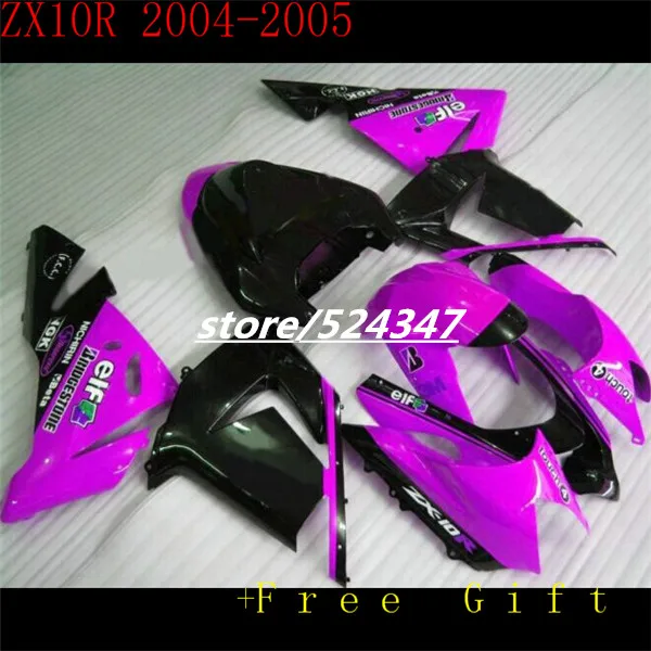 Motorcycle Fairing Kit for 2004 2005 ZX10R pink black  Kawasaki Ninja ZX-10R 04-05 ZX 10R 2004 2005  Fairings set for Ninja-Hey