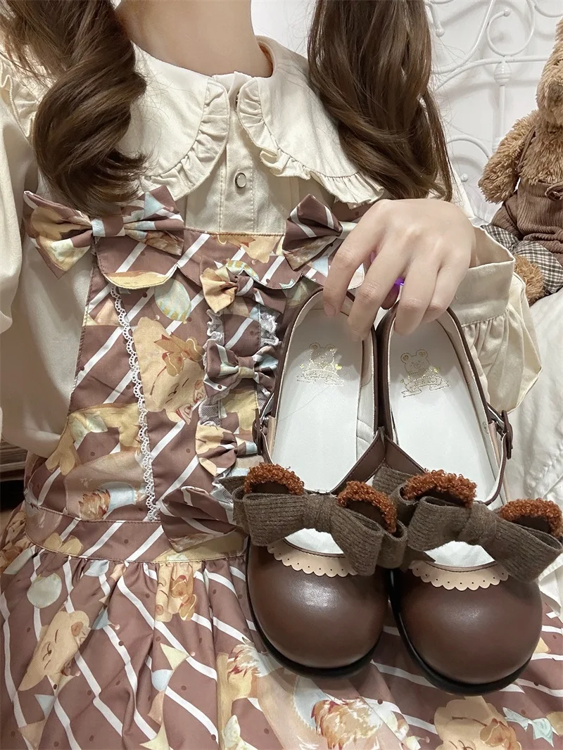 Original New Little Bear Cute Lo Shoes Sweet Lolita Single Shoes Stage Performance Big Head Doll Shoes Loli Dance Shoes