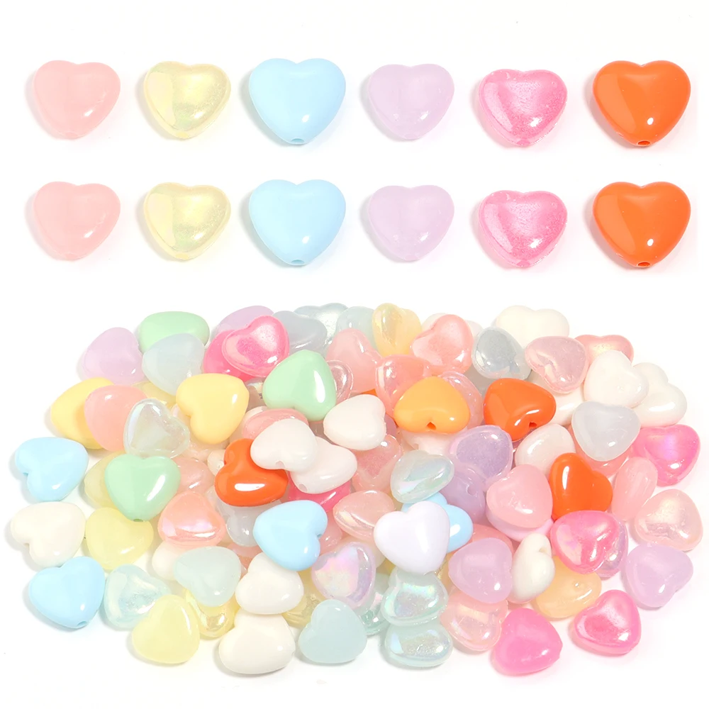 100pcs Acrylic Almond Heart Vertical Hole Beads Cream Jelly Color Loose Beads Diy Jewelry Pendant Bracelet Necklace Accessories