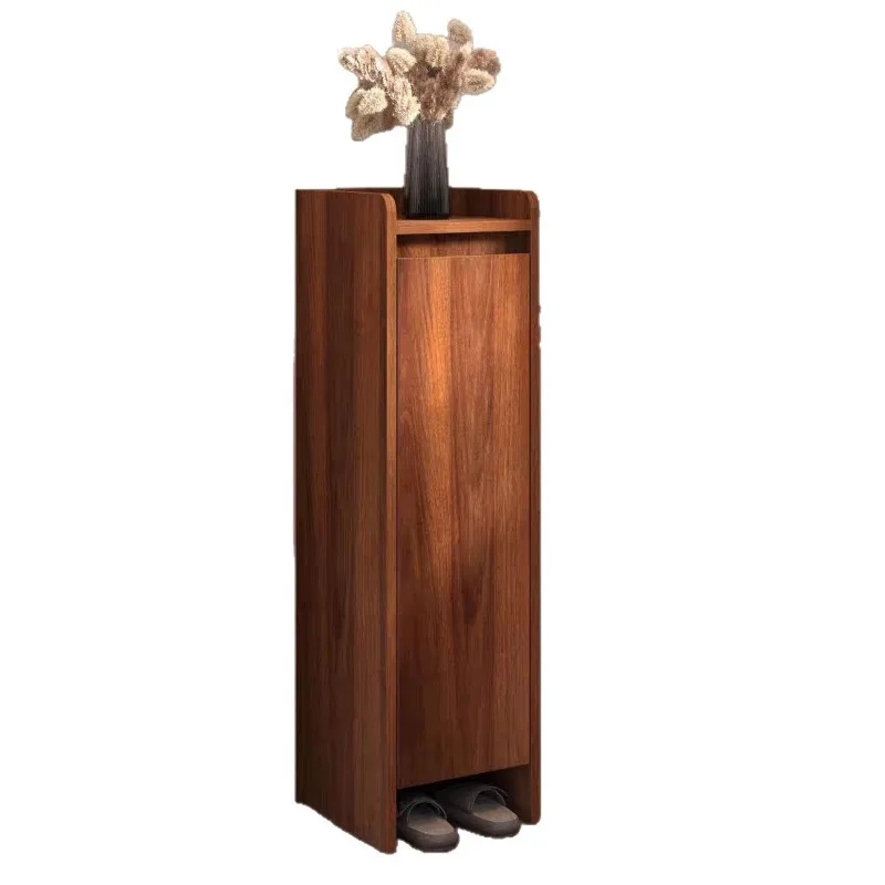 

Walnut small shoe cabinet corridor entry ultra-narrow single door small size shoe rack household entrance cabinet