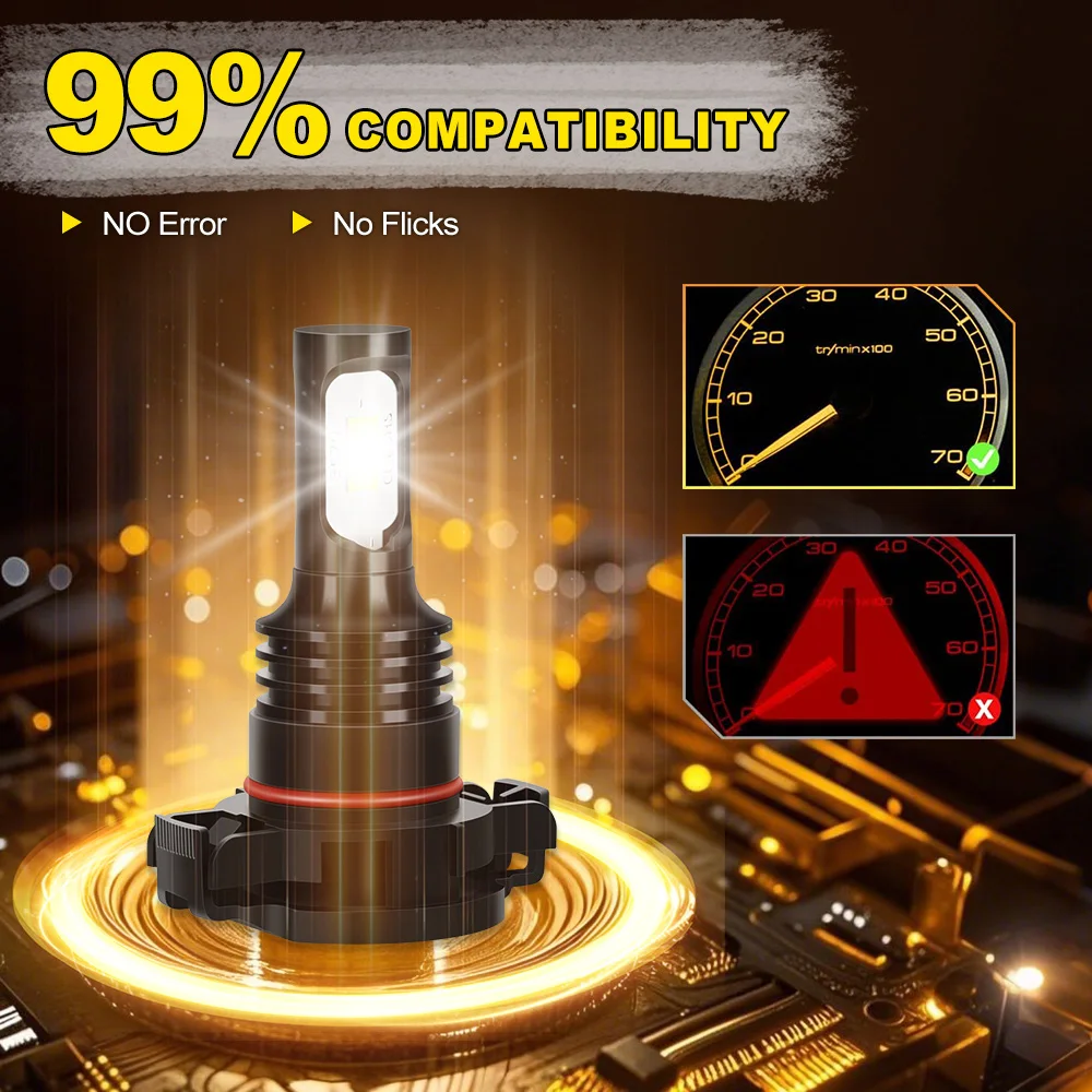 5202 LED Fog Lights Bulbs 6000K White 5000LM 3570 CSP chips Daytime Running Lights Universal for 12V vehicles