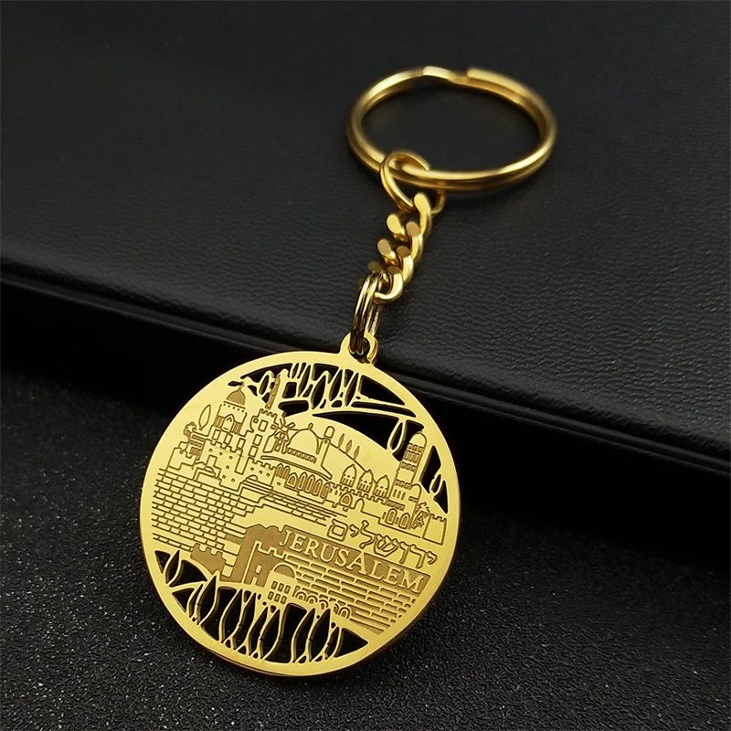 Israel Jerusalem Building Keyring for Women Men Stainless Steel Gold Silver Color Jewish Sacred Place Keyholder Jewelry KZZZ791