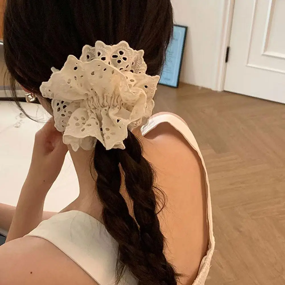 Lace Scrunchies for Women Elastic Hair Bands Ponytail Holders Tie Solid Color Hair Hoop Scrunchy Rubber Bands Women Hair