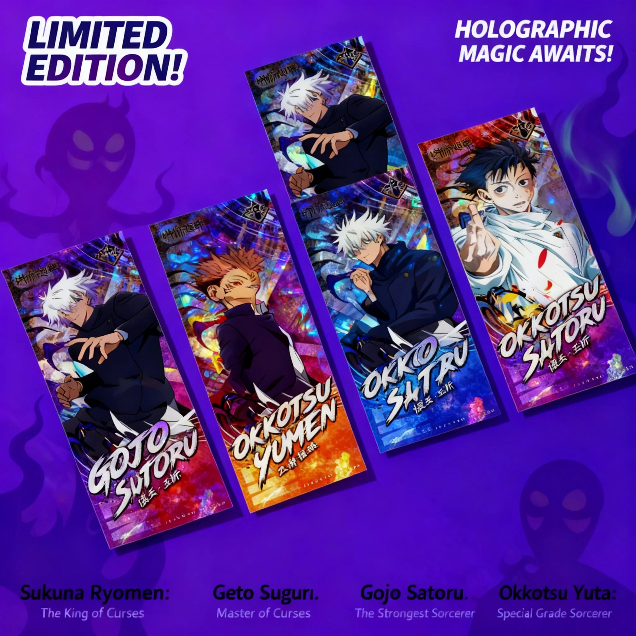 Jujutsu Kaisen Satoru Gojo Suguru Geto - Marcador de doble cara con estampado láser en caliente y lámina dorada, insignia, llavero, anime, manga