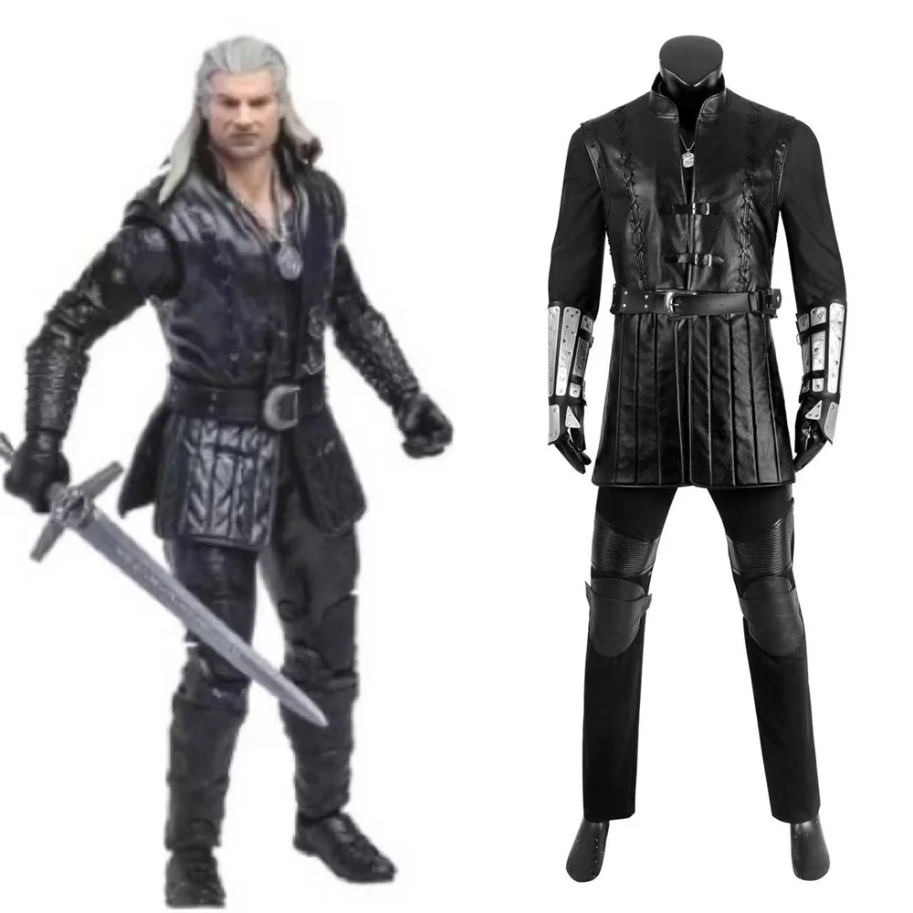 Gioco Geralt Costume Cosplay Uomini adulti Nero Cacciatore di alta qualità Battle Suit Abiti di carnevale di Halloween