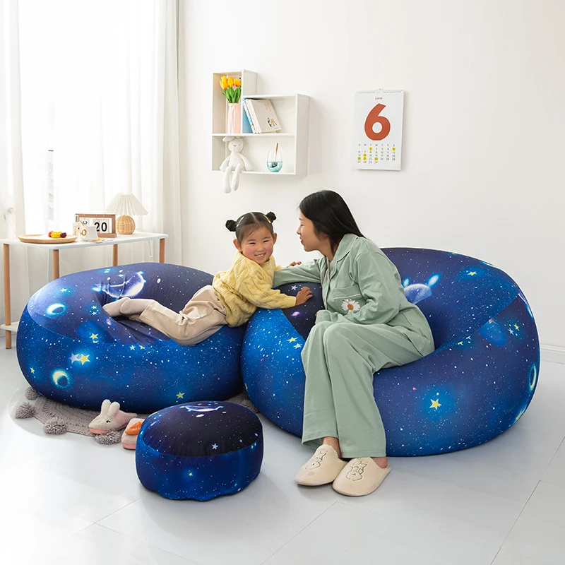 Beanbag Convertible lazy Sofa Blue With Filler Ottoman Hallway Living Room Pouf Chair For Sex Soft Frameless Hookah Furniture