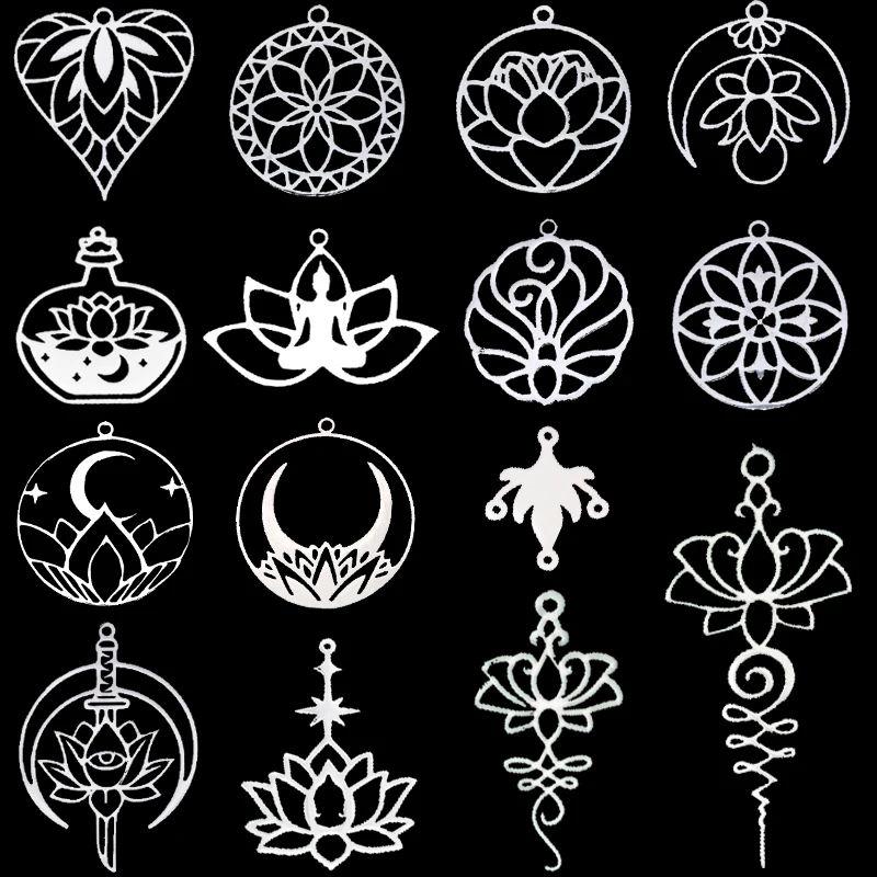 3 sztuk wykwintny amulet księżyc kwiat lotosu Charms DIY Craft kolczyki naszyjnik tworzenia biżuterii Yogo buddyzm wisiorek ze stali nierdzewnej