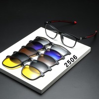 6 In 1 Spectacle Frame Men Women With 5 PCS Clip On Polarized Sunglasses Magnetic Glasses Male Computer Optical 2506