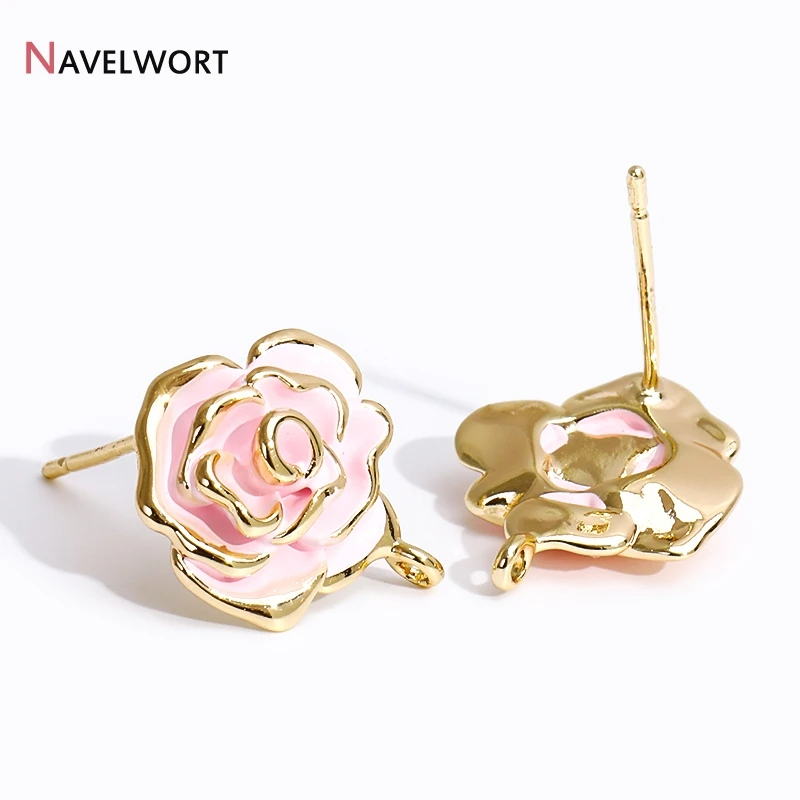 14 Karat vergoldete Rose Ohr stecker DIY Mode Ohrring Herstellung Lieferungen, Messing Blume Ohr stecker Passform mit geschlossenem Ring