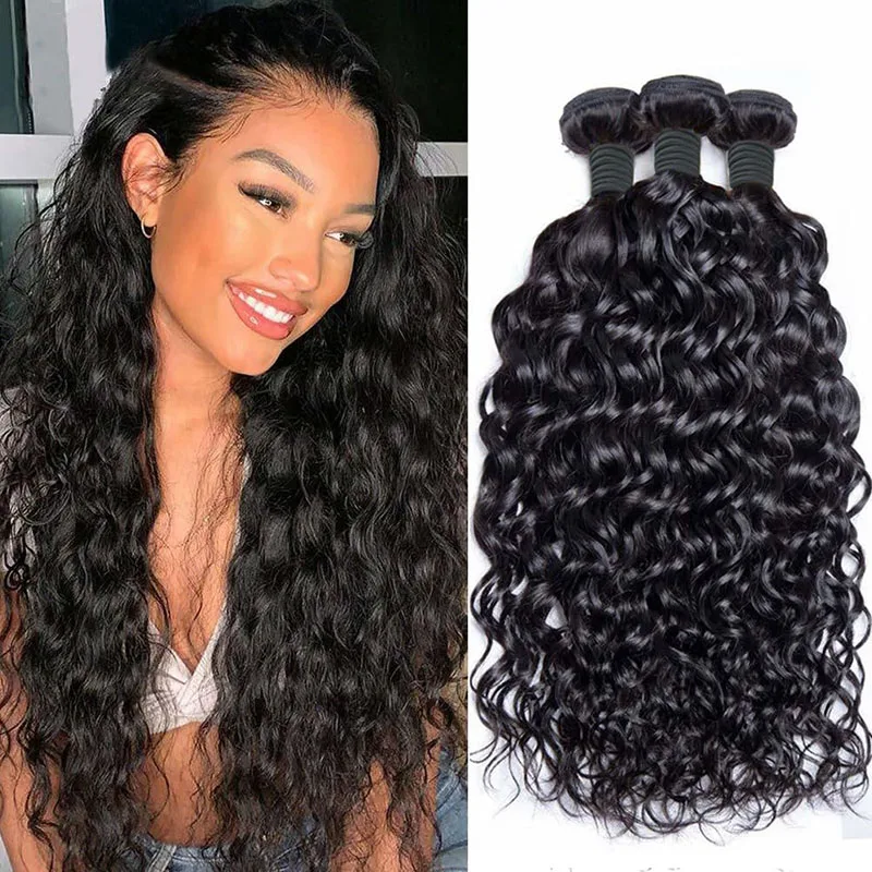 

Water Wave 1/3/4 Bundles Human Hair 10A 12A Brazilian Virgin Human Hair Bundles Natural Black Color Wet and Wavy Hair Extensions