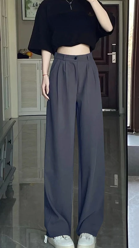 

Spring Autumn White Wide Leg Women's Pants Korean Style High Waist Thin Suit Straight Loose Sagging Feeling Trousers LJ111