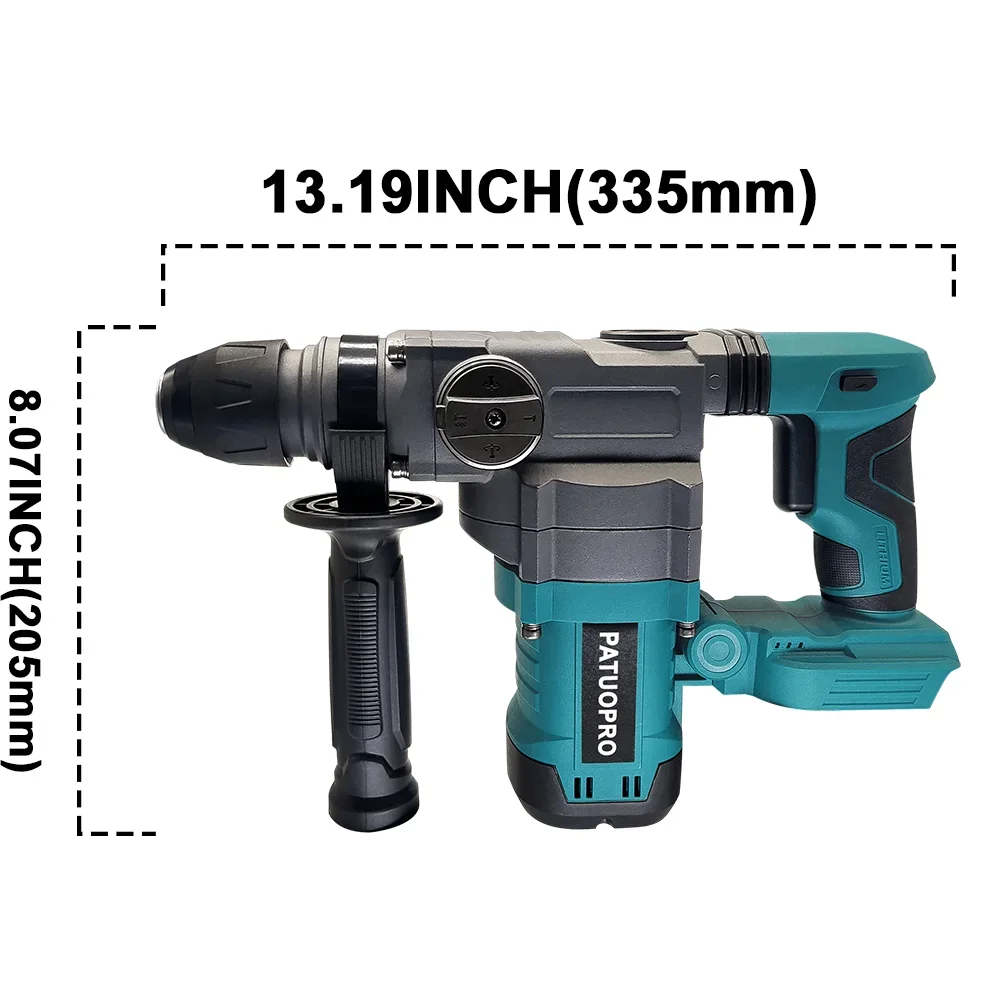 PATUOPRO 2-Mode Brushless Electric Rotary Hammer Handheld Impact Hammer Drill Home Repaire Power Tools For Makita 18V Battery