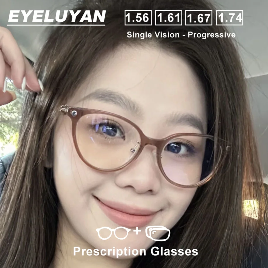 

EYELUYAN Fashion Cat's Eye Optical Frame Customized Prescription Glasses Women Myopia Photochromic Eyewear Finished Glasses