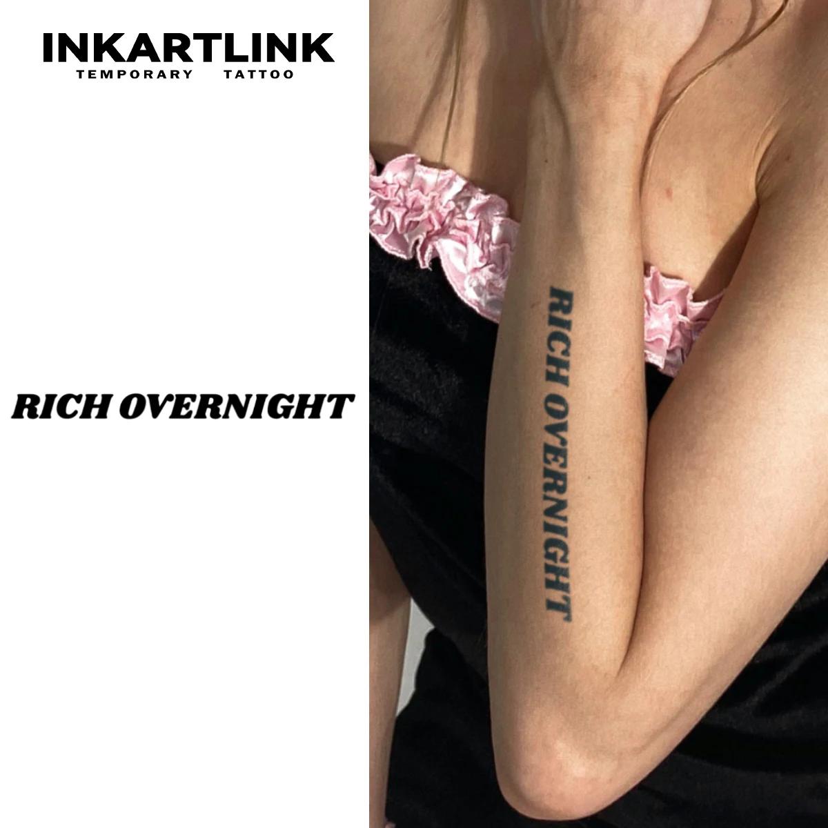 INKARTLINK Herbal Rich Overnight Lettering Temp Tattoo Sticker for Manifesting Wealth, Hustle Culture Swag & Trendy Daily Wear.