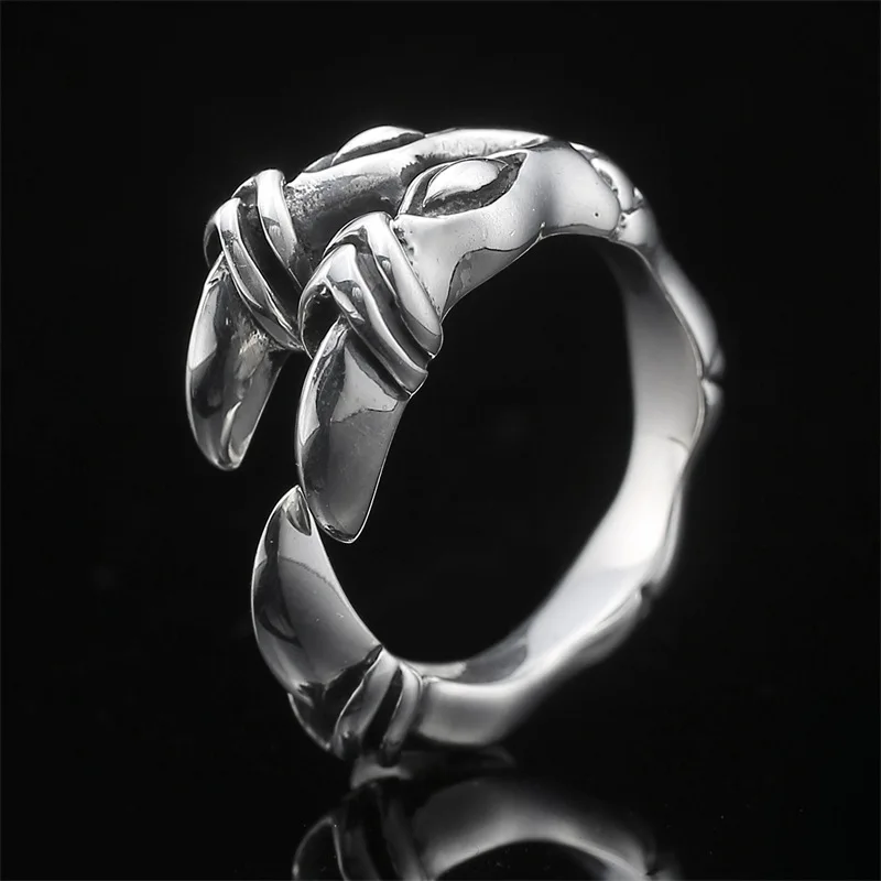 Silver colored ring with adjustable distressed vintage index finger, wolf tooth, dragon claw ring, men's and women's jewelry