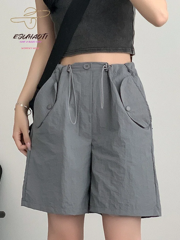 Women Cargo Pants Shorts Summer New Loose High Waist Casual American Quick Drying Sports Straight Leg Fifth Pants Street Style