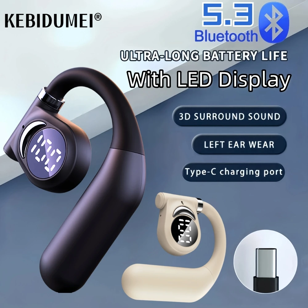 Bluetooth 5.3 Wireless Ear Hook Earphones Mini Handsfree Headphone Bass HiFi Stereo Noise Cancelling Sports Headset Music Earbud