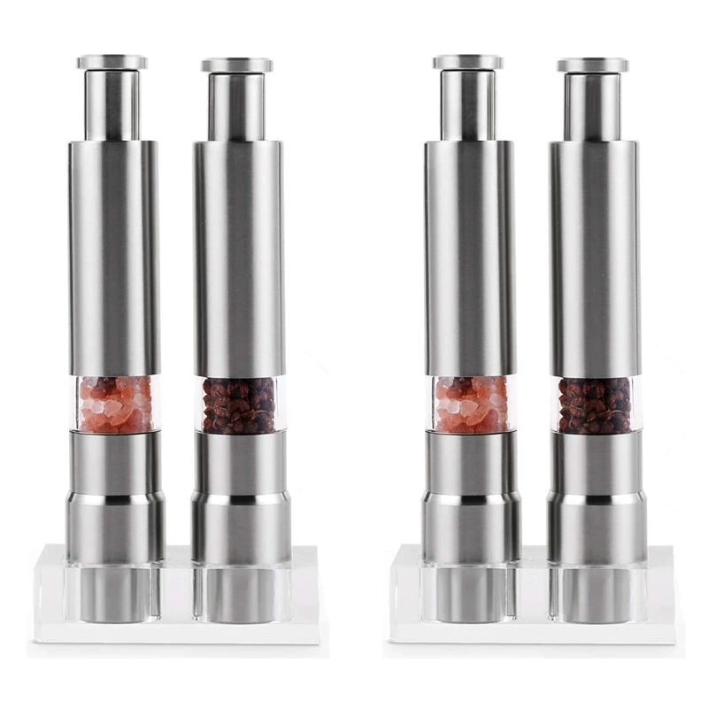 

Salt And Pepper Grinder Set Of 4, Pepper Mill Stainless Steel Salt Shaker Push-Button Manual Glass Salt And Pepper Set