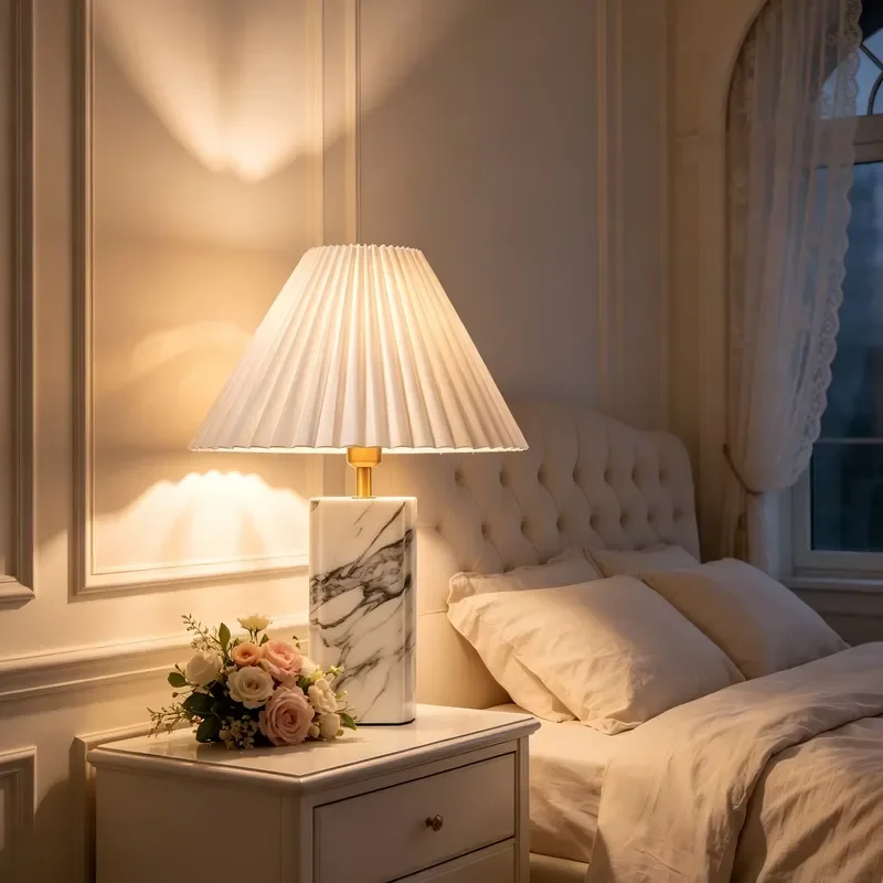 Modern Light Luxury Marble Table Lamp for Living Room Bedroom Bedside Decor Simple French Style Medium Size High End Study