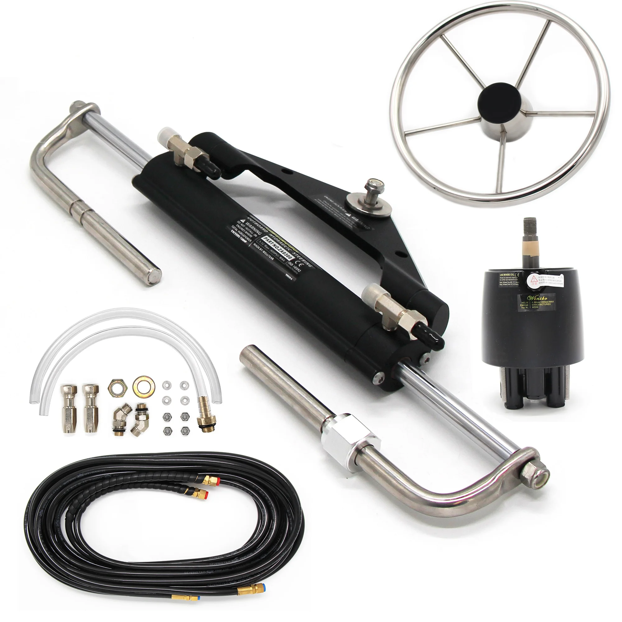 

150 HP Hydraulic Outboard Quick Assembly Wheel Rudder Pump Cylinder Kit 26ft Nylon Hose Piston All Inclusive