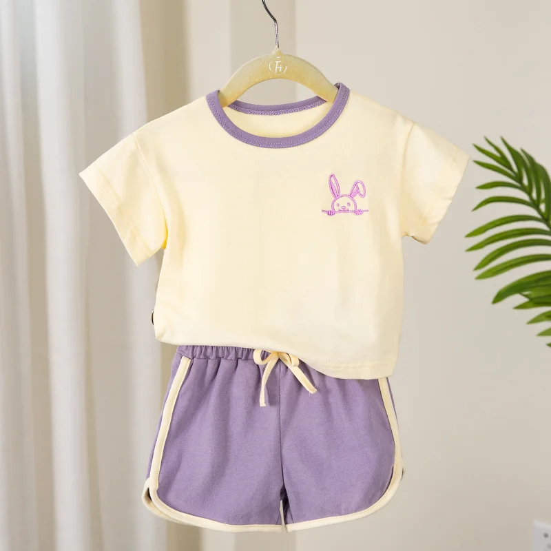 

Children's Clothing Boys and Girls Summer Thin Baby Set Baby Clothes Summer Embroidered PatternTT-shirt Shorts2Set