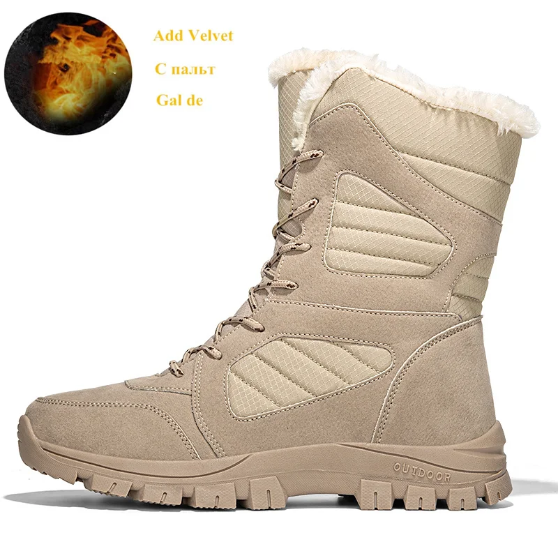 Winter Plush Sand Hiking Shoes Men High-top Leather Warm Snow Shoe Women Nonslip Wearable Men's Outdoor Boots botas para hombre