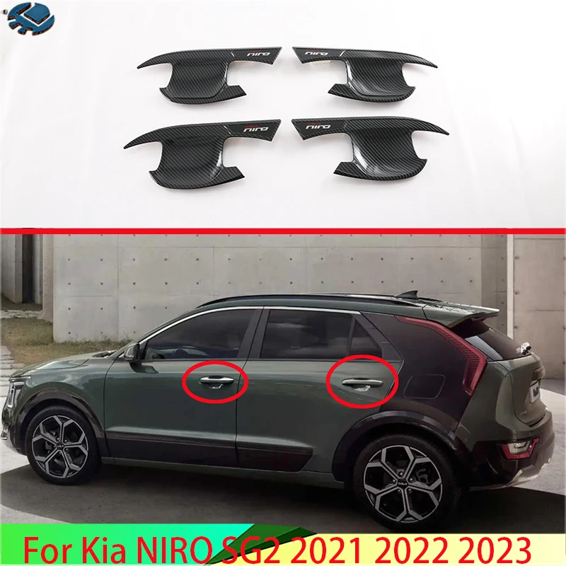 For Kia NIRO SG2 2021 2022 2023 Carbon Fiber Style Door Handle Bowl Cover Cup Cavity Trim Insert Catch Molding Garnish