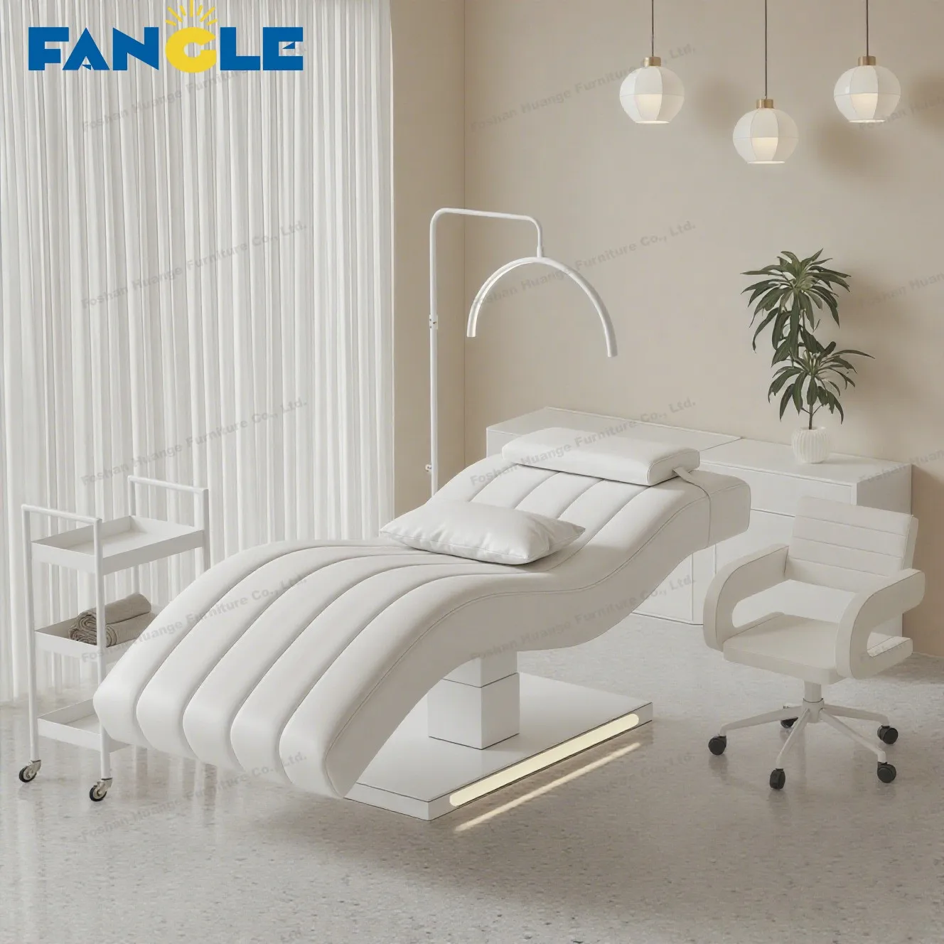 New Curved Electric Lash Bed White Leather Base Massage Table & Bed 3 Motors Facial Beauty Eyelashes Bed Set With Lights