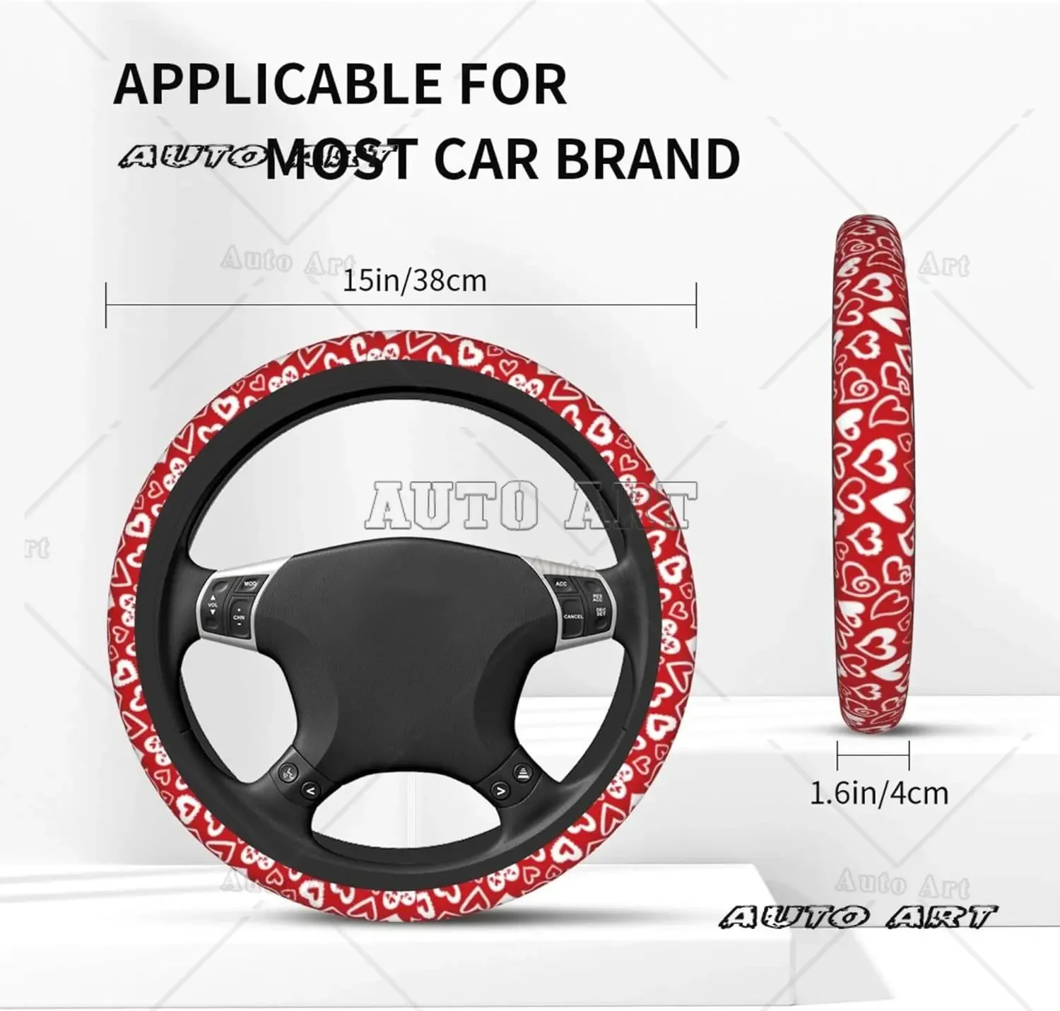 Steering Wheel Cover for Women Men Heart Red Valentine Day Neoprene Steering Wheel Protector Universal Fit Most Car Sedans