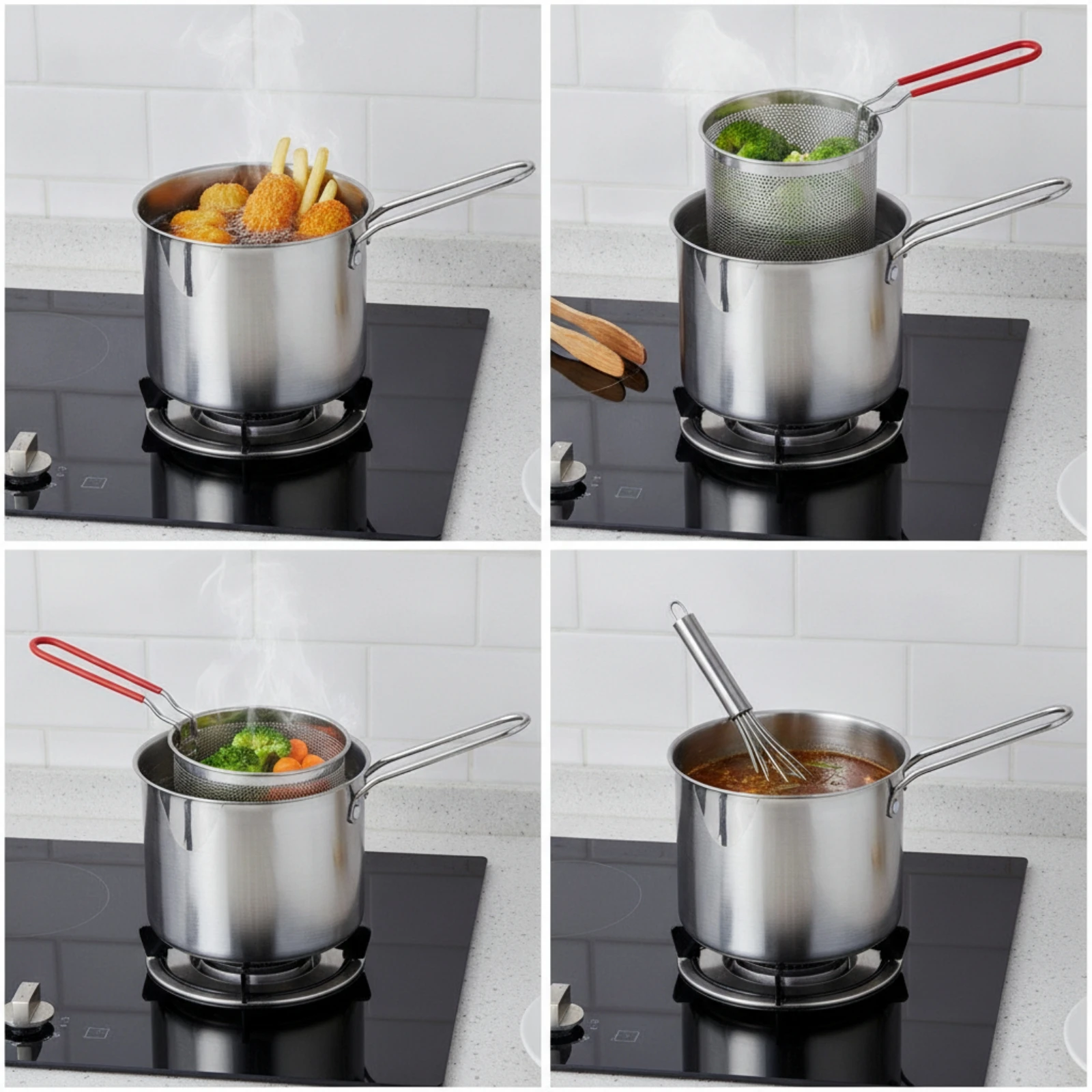 Stainless Steel Deep Fryer Pot with Basket Easy to Clean Stovetop Frying Pot with Draining Basket Cookware Compact Small-Batch