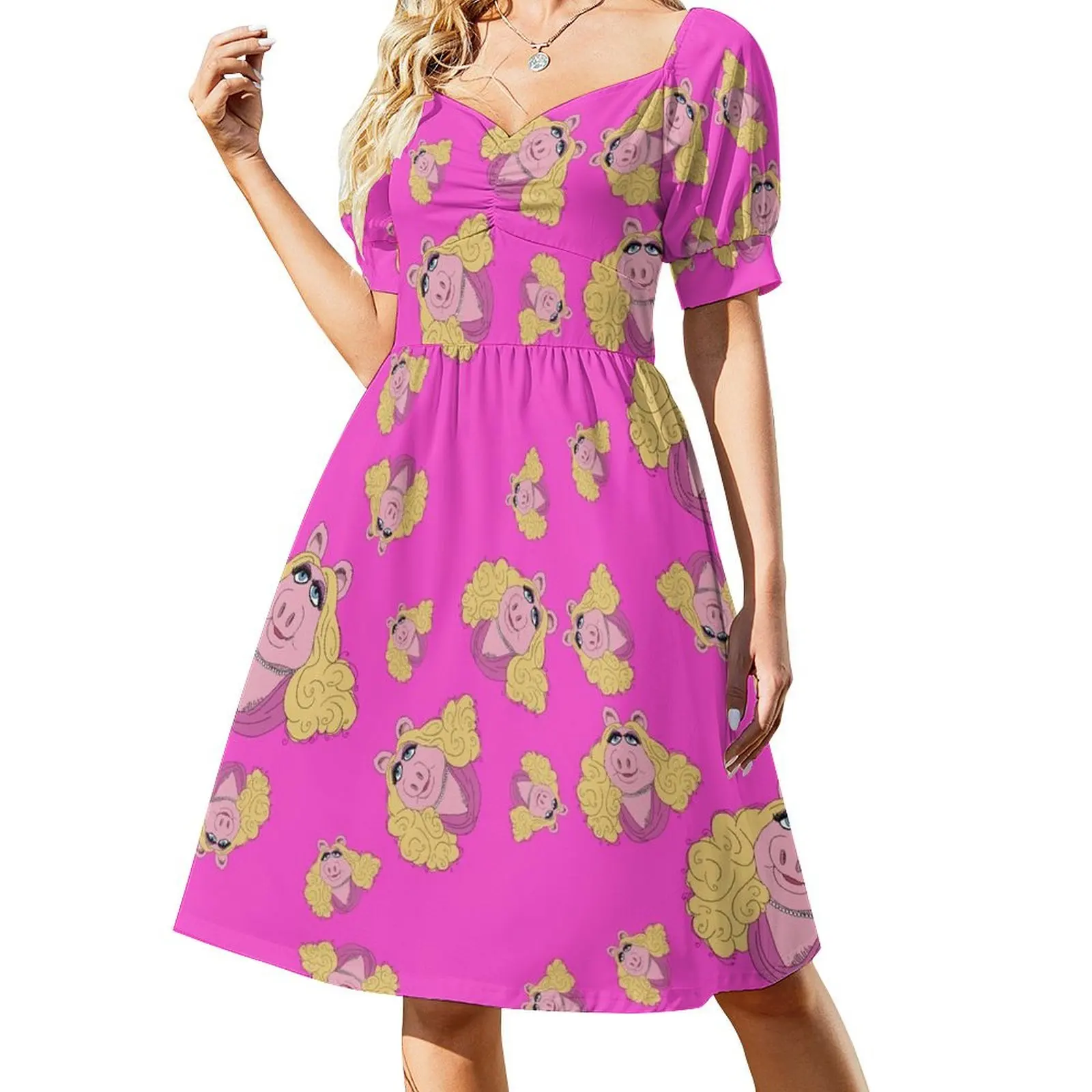 

Miss Piggy Pattern Short Sleeved Dress long sleeve dress Women's long dress