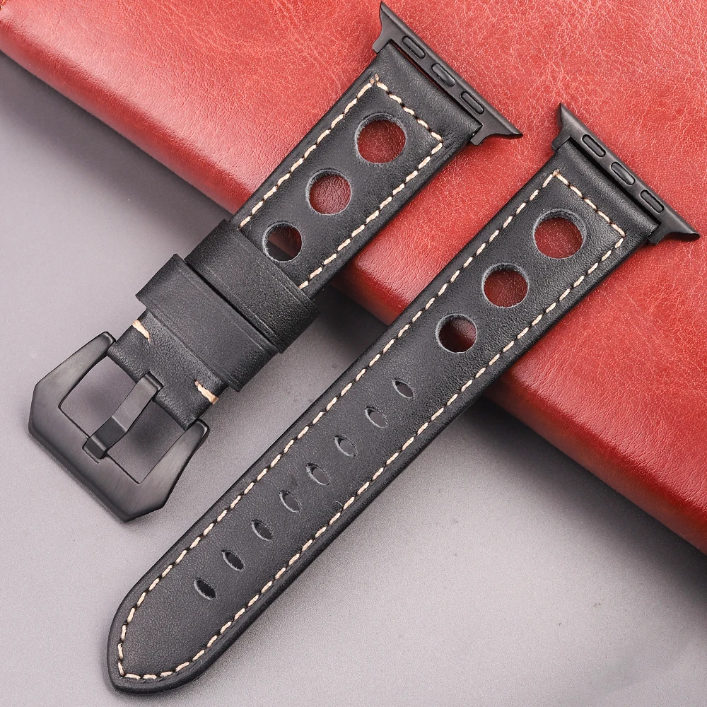 

Genuine Leather Strap For Apple Watch Series 9 7 8 SE Ultra 2 49mm 45mm 44mm 42mm 41mm 40mm 38mm Bracelet Band