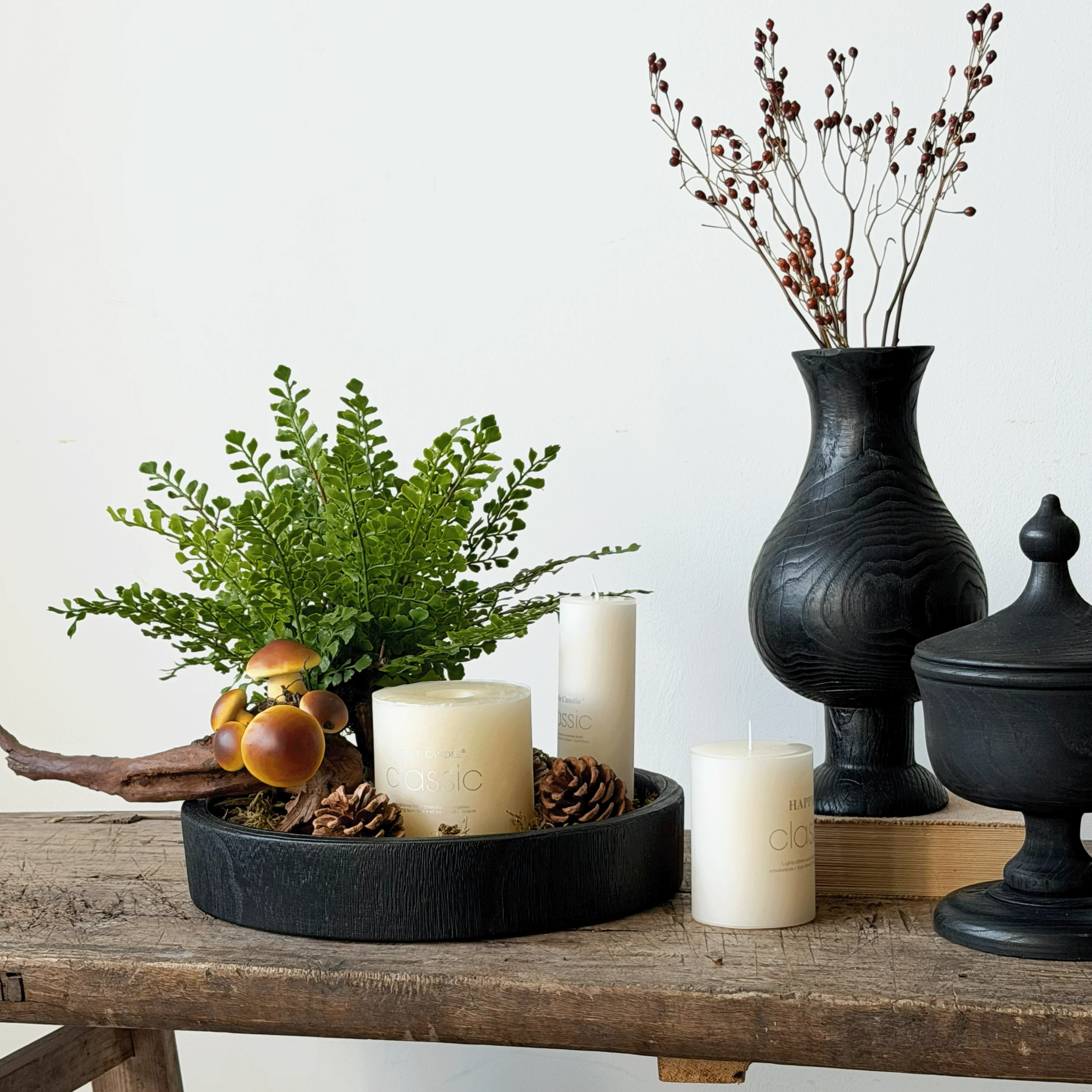 Desktop wooden tray Micro landscape scented candle Round solid wood plate Green plant ornament Living room soft decoration