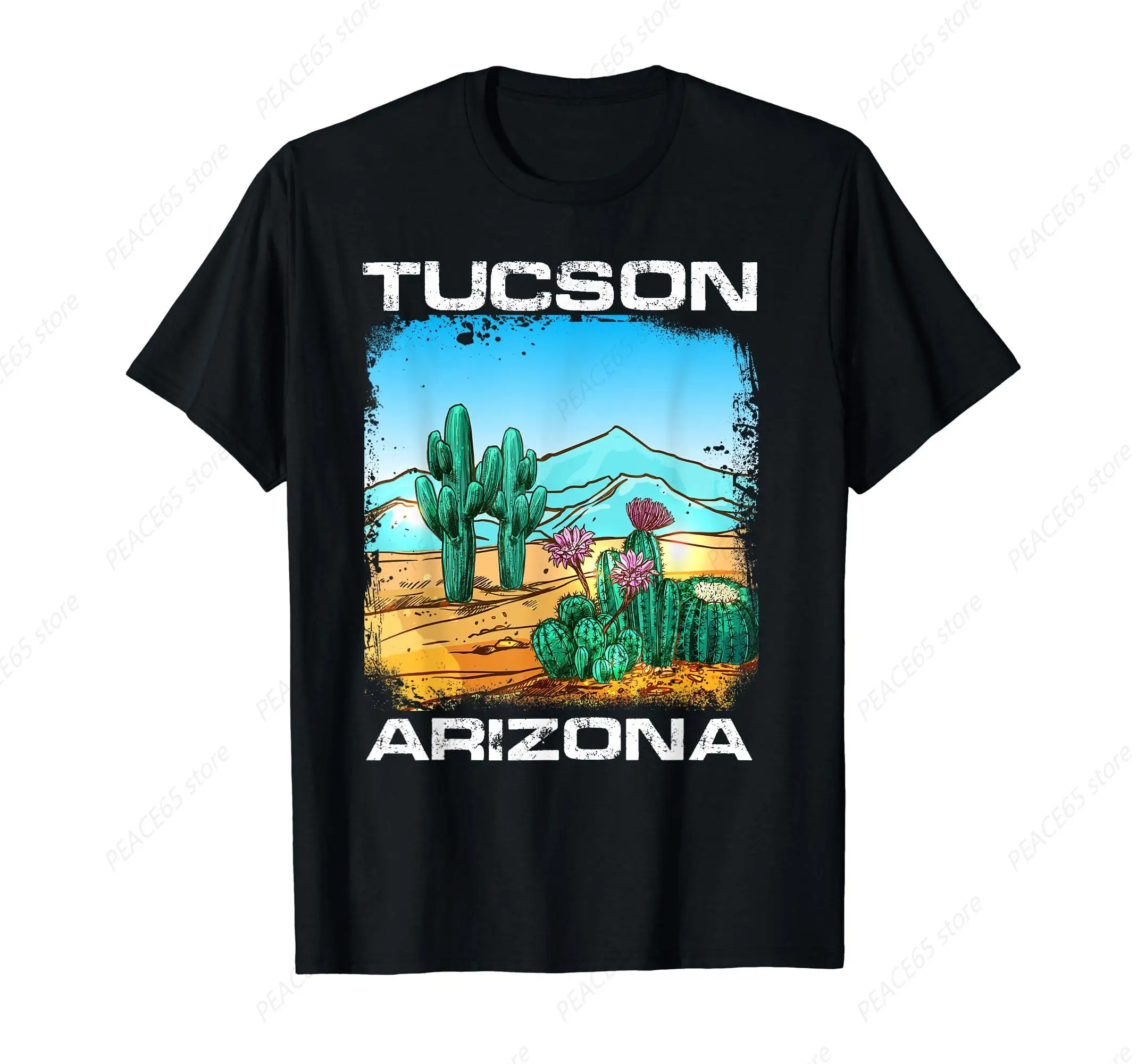 Vintage Tucson Arizona Desert Retro Cactus Funny T-Shirt For Men Women Flag T shirts Retro Short Sleeves T-shirts Gift Tee