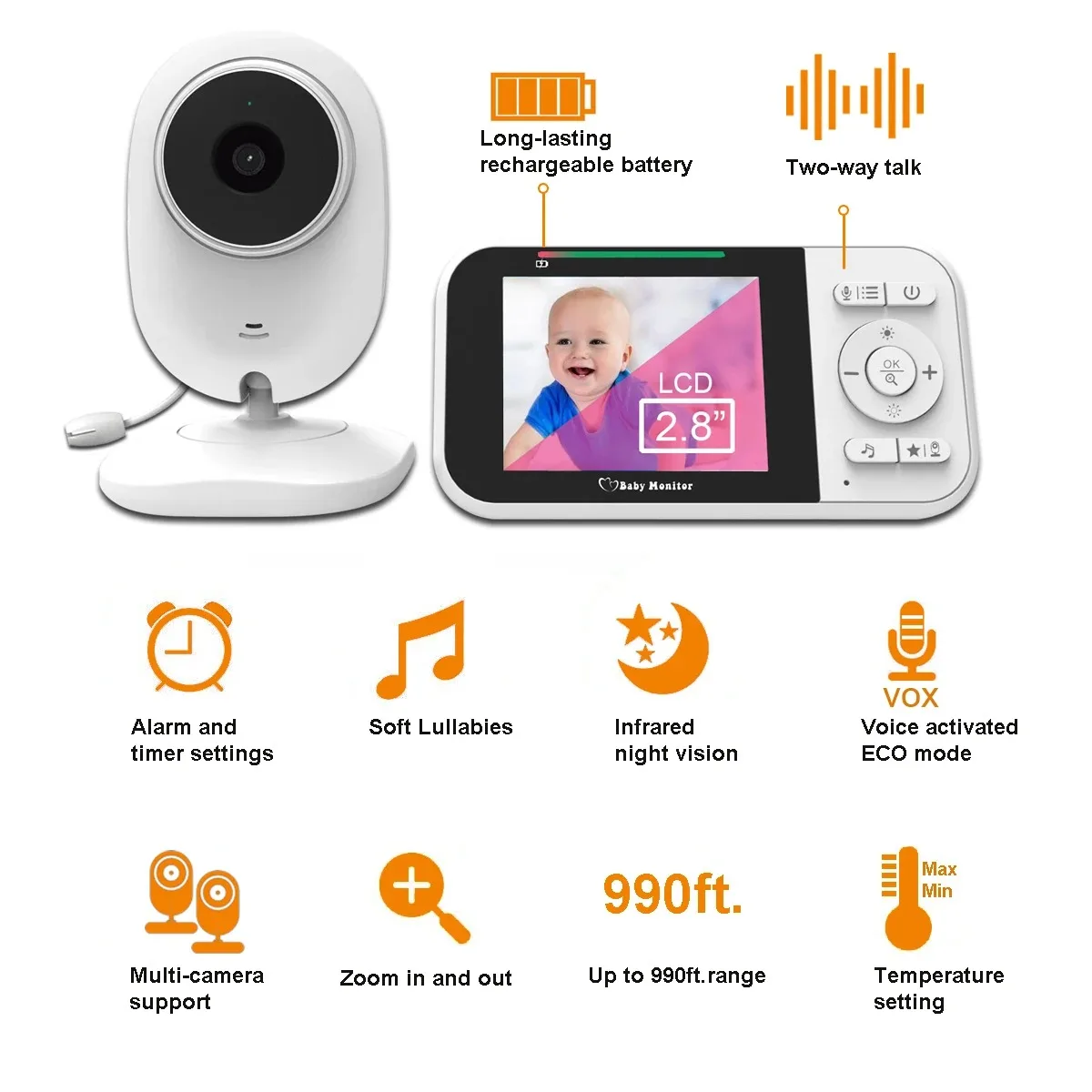 Video Baby Monitor 2.4G Wireless with All Size LCD Mother Kids Two-way Audio Talk Night Vision Surveillance Security Camera