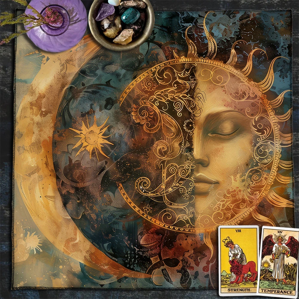 50/75/110/137cm Sun Moon Celestial Altar Tablecloth Tarot Mat Wiccan Pagan Witchcraft Tarot Mat Spiritual Divination Decor Gift