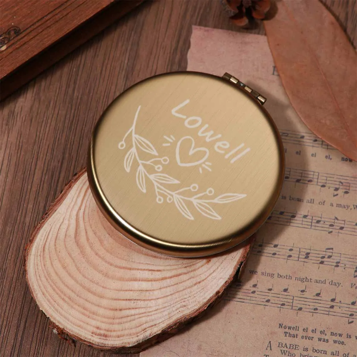 

1 pc love Diy funny New style Engraving Customized Text Makeup Mirror gold For Wedding Bride