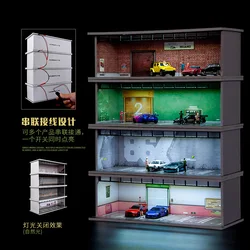 1/64 Scale Diorama Car Garage Model Scene Model LED Lighting Car Parking Lot Display Cabinet Toy Collection Gifts