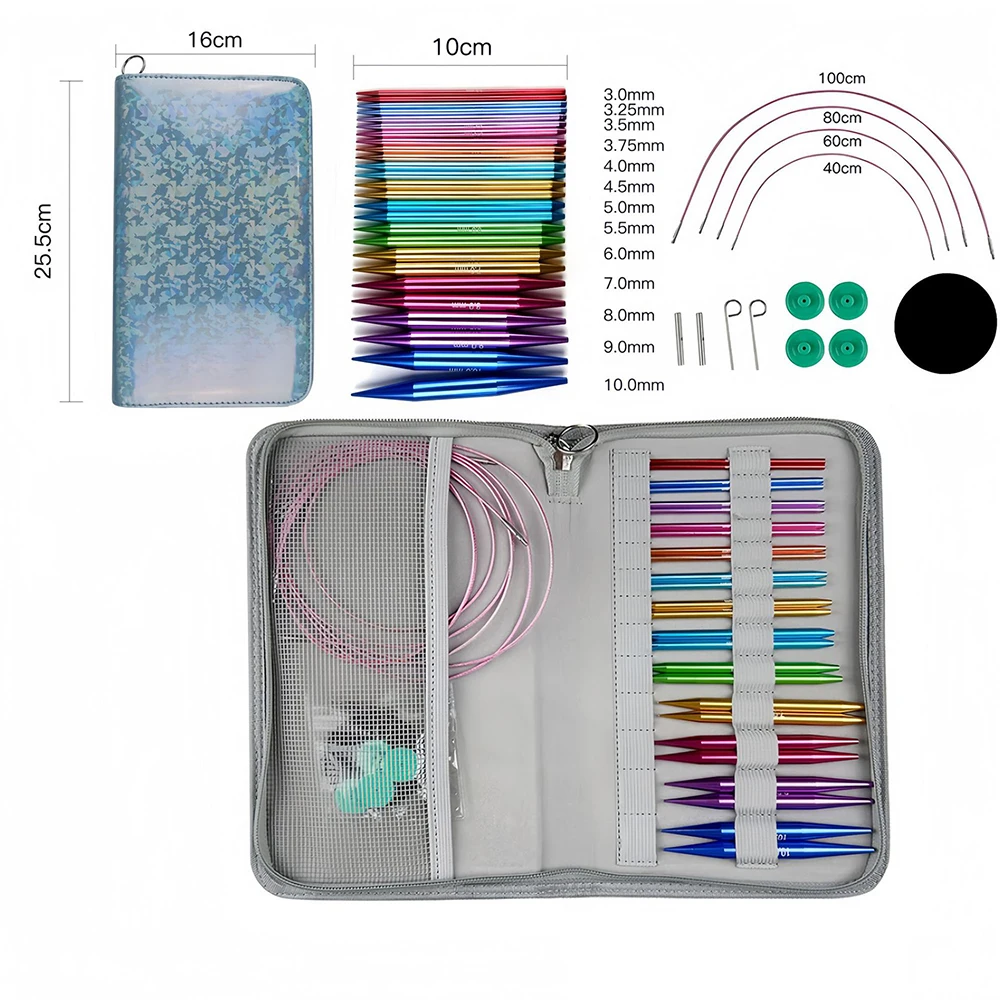 12/13 Pairs Interchangeable Circular Knitting Needles Set with Accessories 5.5cm-10cm Knitting Needles Sizes from 3.0mm to 10mm