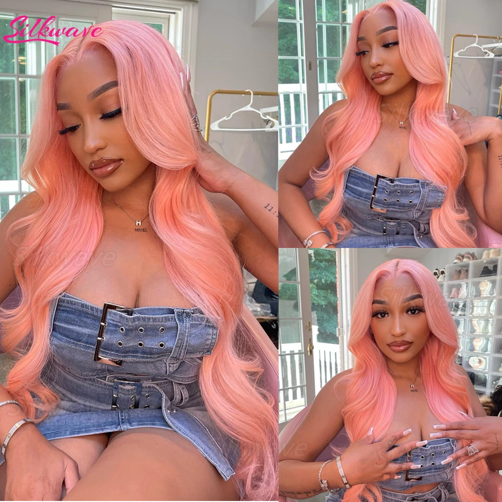 

Silkwave Light Pink Human Hair Wigs Body Wave 13x6 HD Frontal Wigs Pre Plucked Pink Colored 13x4 Lace Front For Women Brazilian
